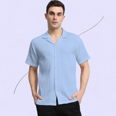 A Surhi Men Self Design Casual Light Blue Shirt