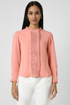 VAN HEUSEN Women Solid, Self Design Formal Pink Shirt