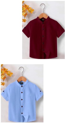 Zarila Boys Solid Casual Maroon Shirt(Pack of 2)