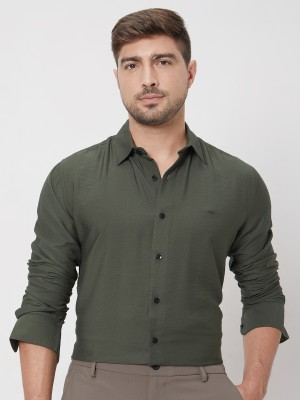 MUFTI Men Solid Casual Dark Green Shirt