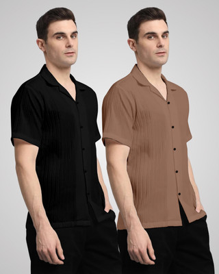 HEMAS LIFESTYLE Men Self Design Casual Black, Brown Shirt(Pack of 2)