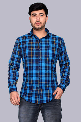 Gudiya Trend Men Checkered Casual Blue Shirt