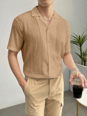 KHANJAN FASHION Men Self Design Formal Beige Shirt
