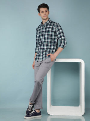 CRIMSOUNE CLUB Men Checkered Casual Blue Shirt