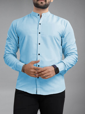 UNIFAV Men Solid Casual Light Blue Shirt