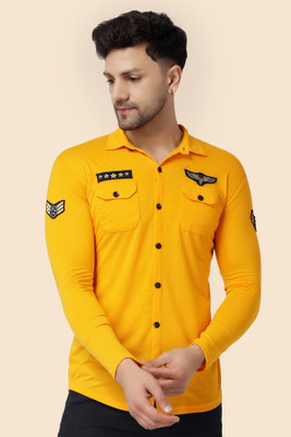 GEUM Men Solid Casual Yellow Shirt