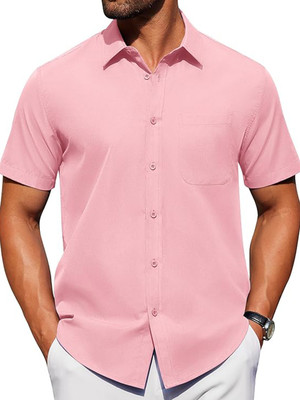 Vida Loca Men Solid Casual Pink Shirt