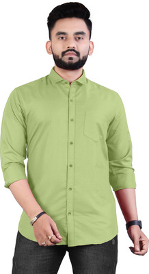 Finico Men Solid Formal Green Shirt