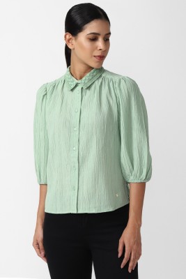 VAN HEUSEN Women Self Design Casual Green Shirt