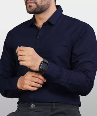 uvwholesale Men Solid Formal Dark Blue Shirt