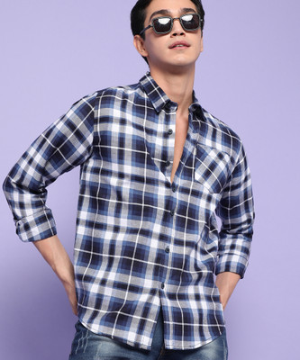 CAMPUS SUTRA Men Checkered Casual Blue Shirt