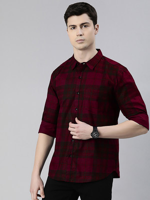 METRONAUT Men Checkered Casual Red Shirt