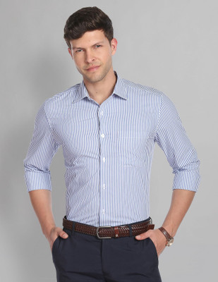 AD by Arvind Men Striped Formal Blue, White Shirt