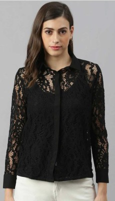 OLD JERSEY Women Solid Casual Black Shirt
