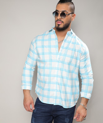 Instafab Plus Men Checkered Casual White Shirt