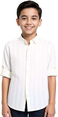 Charchit Boys Striped Casual White Shirt