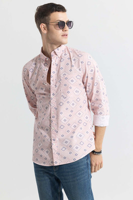 Snitch Men Printed Casual Pink, Light Blue Shirt