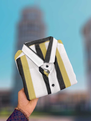 NIVNSH CREATION Men Self Design Formal Yellow Shirt