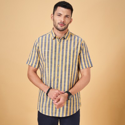 Byford by Pantaloons Men Striped Casual Yellow, Grey Shirt