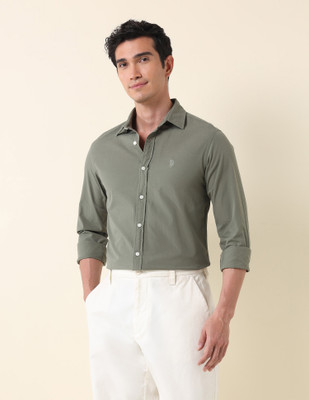 U.S. POLO ASSN. Men Solid Formal Green Shirt
