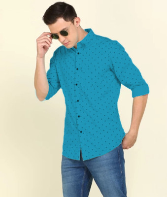 Indi Hemp Men Printed Casual Multicolor, Light Blue Shirt