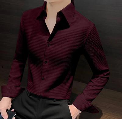 MOXTE Men Self Design Formal Maroon Shirt