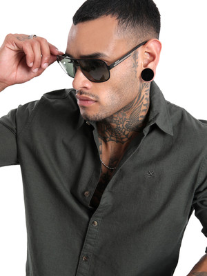WROGN Men Solid Casual Green Shirt