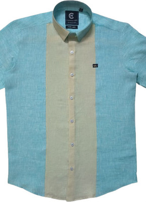 Common Men Men Color Block Casual Blue Shirt