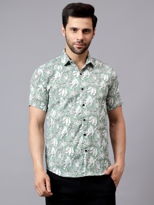 genius fashion Men Floral Print Casual Light Green Shirt