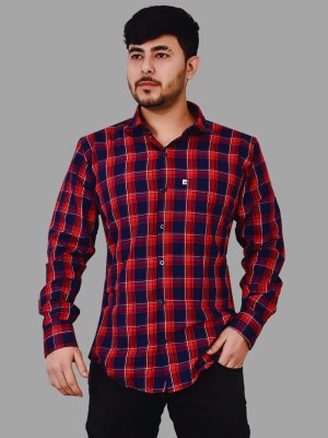 Marc Laurent Men Checkered Casual Grey, Red, Dark Blue Shirt