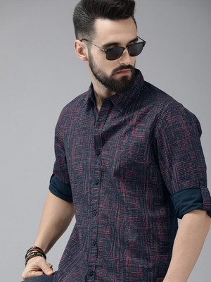 Roadster Men Printed Casual Dark Blue Shirt