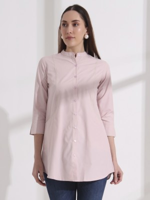 fithub Women Solid Casual Pink Shirt