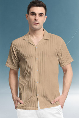 A Metron Men Self Design Casual Cream Shirt