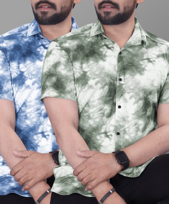 VeBNoR Men Printed Casual Green, Blue Shirt(Pack of 2)