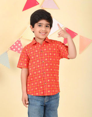Fabindia Boys Printed Casual Red Shirt