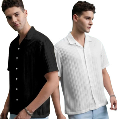 METRONAUT Men Solid Casual Black, White Shirt(Pack of 2)