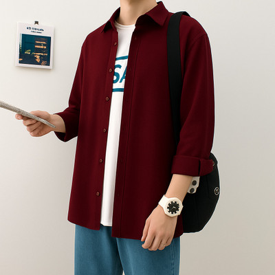 Asta Moda Men Solid Casual Maroon Shirt