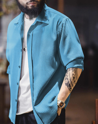 ugam traders Men Checkered Formal Light Blue Shirt