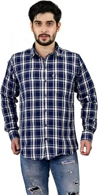 HouseOfCommon Men Checkered Casual White, Blue Shirt