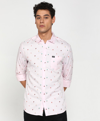 The Indian Garage Co. Men Printed Casual Pink Shirt
