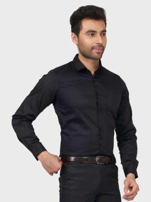 Refixio Fashion Men Solid Formal Black Shirt