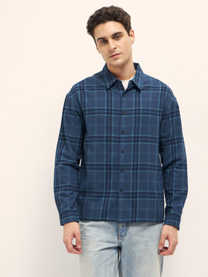 THE BEAR HOUSE Men Checkered Casual Light Blue Shirt