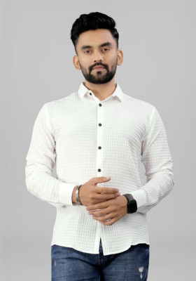 SHFASHION Men Solid Casual White Shirt