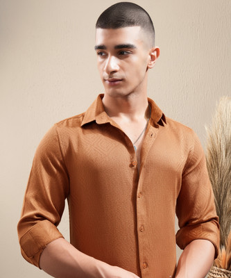 HIGHLANDER Men Self Design Casual Brown Shirt