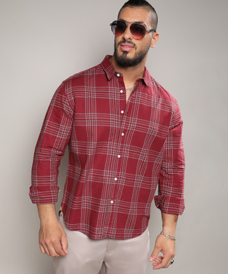 Instafab Plus Men Checkered Casual Red, Light Blue Shirt
