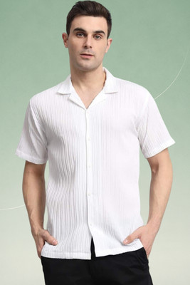 A Dearise Trend Men Striped Casual White Shirt
