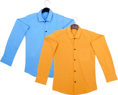 shloky Boys Solid Casual Yellow, Light Blue Shirt(Pack of 2)