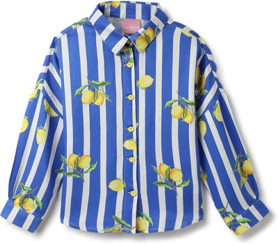 TALES & STORIES Girls Printed Casual Blue Shirt