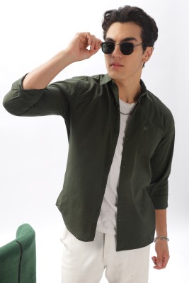 BS BLUE SQUAD Men Solid Casual Dark Green Shirt