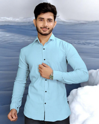 GCFAB Men Solid Casual Light Blue Shirt